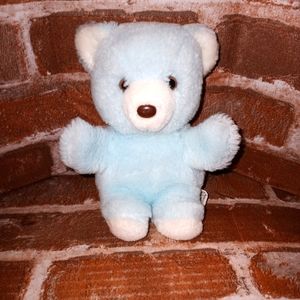 Vintage 1989 GUND plush blue Teddy bear hard brown eyes & nose